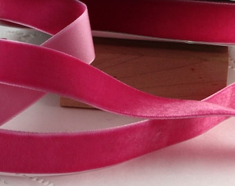 Neon Pink Velvet Ribbon 3/4" wide by the yard, Hot Pink Velvet