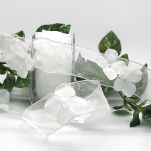 Wired Sheer White Floral Ribbon  1.5” wide