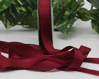 Burgundy Silk Ribbon 1/2" wide BY THE YARD
