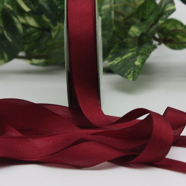 Burgundy Silk Ribbon 1/2" wide BY THE YARD