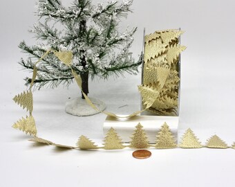 Gold Pine Tree Ribbon Trim 1 inch wide by the yard