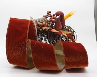 Wired Burnt Orange Velvet Ribbon 2.5" wide