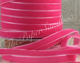 Neon Pink Velvet Ribbon 3/8” wide BY THE YARD