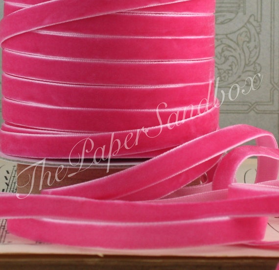 Neon Pink Velvet Ribbon 3/8” wide BY THE YARD