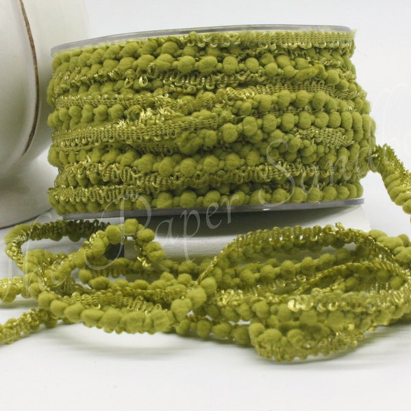 Olive Green Mini Pom Pom Trim 1/8" wide BY THE YARD