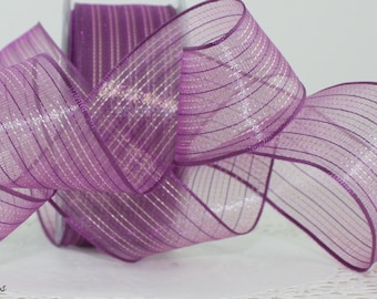 Wired Purple Pinstripe Ribbon 1.5” by the yard