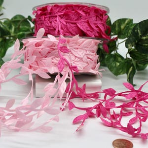 Pink/Hot Pink Leaves Ribbon Trim 1/4” wide BY THE YARD, Pink Leaf Trim