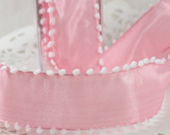 Wired  Pink Pom Pom Trim Ribbon 1.5” wide BY THE YARD