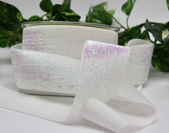 Wired Ribbon * Glitter on Fabric * Iridescent White Canvas * 5/8