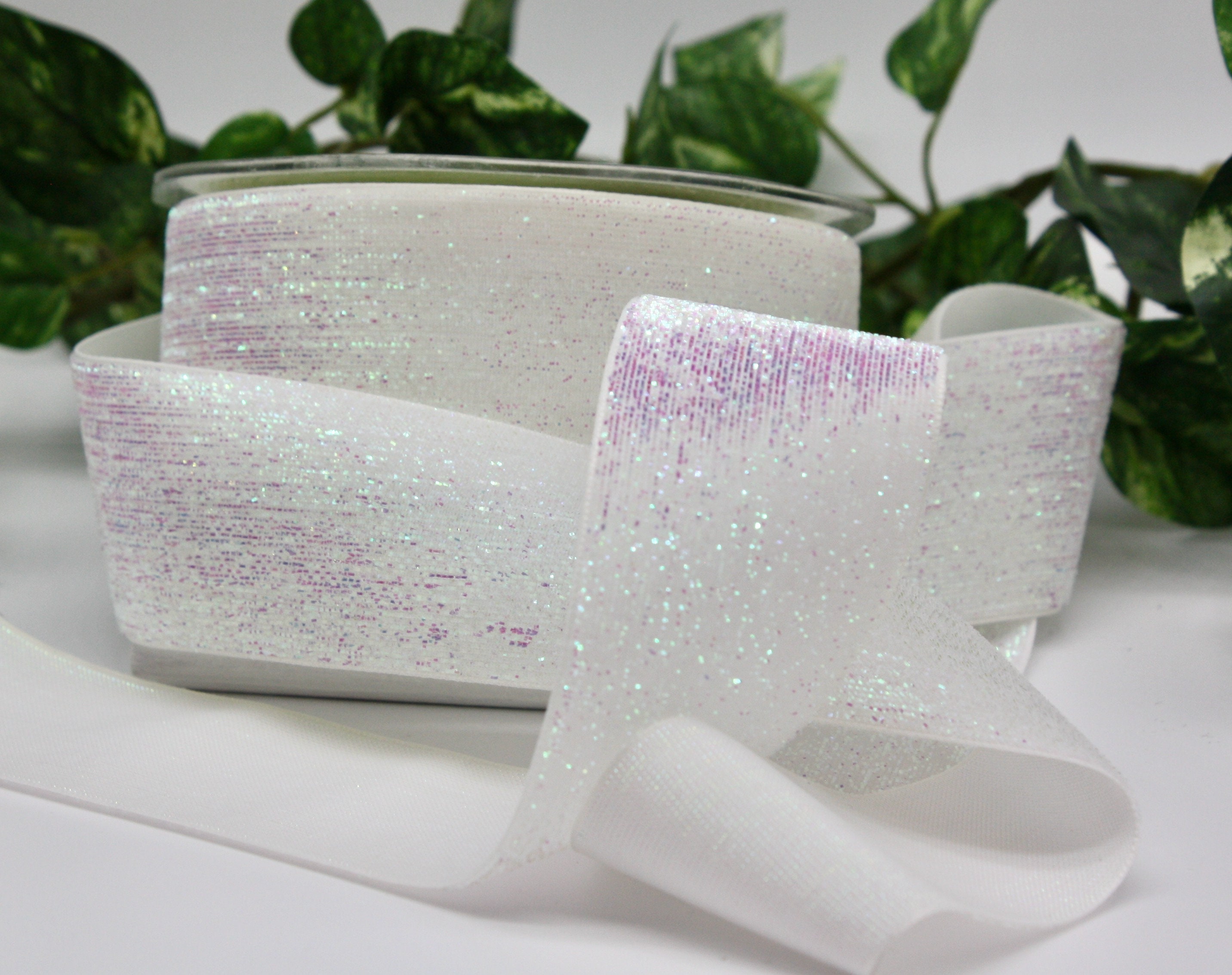Sparkly, White Iridescent Mesh Curl Ribbon, 3/16 inch x 100