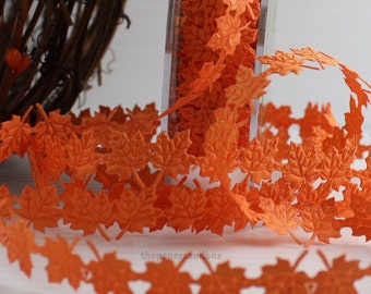 Orange Maple Leaves Ribbon Trim 1/2” wide by the yard
