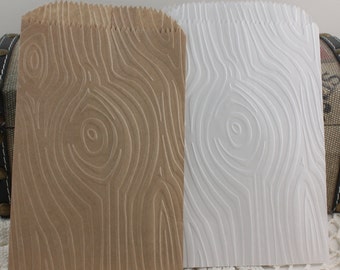 20 Wood Grain Embossed Paper Bags, Wedding Favor Bags, Silverware Bags