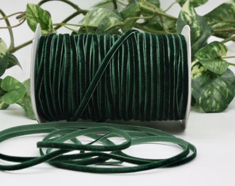 Dark Green Velvet Ribbon: 1/8" Wide, By The Yard
