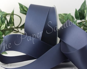 Slate Blue Satin Ribbon 1.5" wide BY THE YARD, Blue Gray Swiss Satin