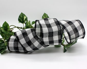 Wired Black/White Buffalo Plaid Ribbon 2.5" wide BY THE YARD