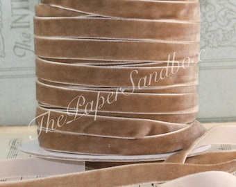 Sand Brown Velvet Ribbon 3/8" wide BY THE YARD, Light Brown Velvet