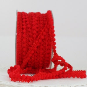 Red Mini Pom Pom Trim 1/8" wide by the yard, Red Pom Pom Fringe