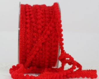 Red Mini Pom Pom Trim 1/8" wide by the yard, Red Pom Pom Fringe