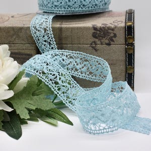 Light Blue Crochet Lace Ribbon 1.5” wide BY THE YARD  Blue Lace Trim