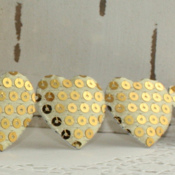 Gold Sequin Heart Stick on Ribbon Trim 1.5” wide BY THE YARD, Adhesive Ribbon