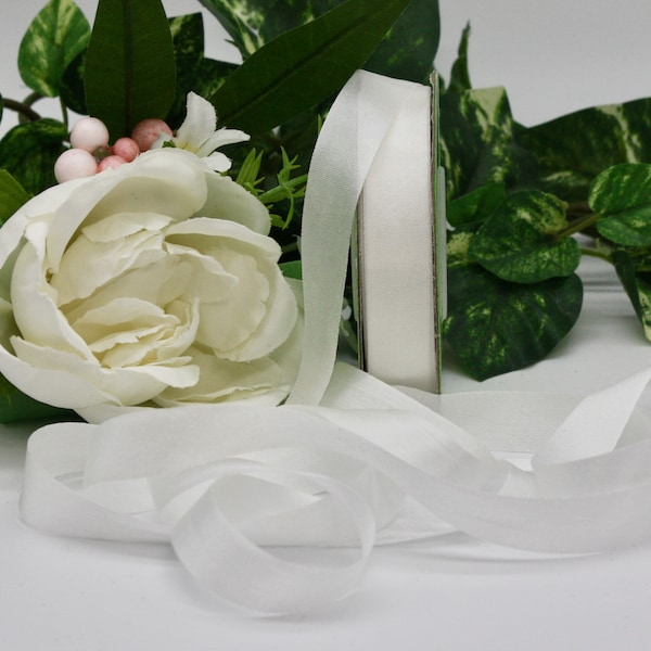 White Silk Ribbon 1/2" wide BY THE YARD