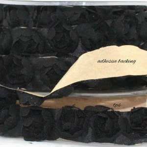 Black Stick on Rosette Trim 5/8” wide by the yard, Adhesive Ribbon