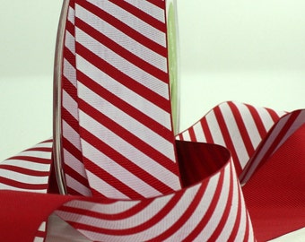 Red and White Stripe Ribbon 1.5” wide by the yard, Christmas Ribbon, Candy Cane Stripe Ribbon