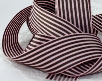 Pink/Brown Stripe Ribbon 1.5” wide BY THE YARD