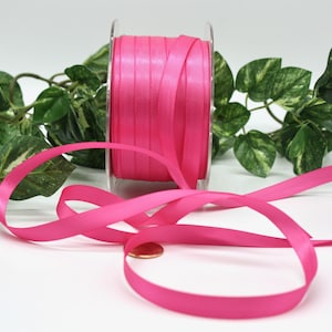 Bright Pink Swiss Satin Ribbon: 3/8&quot; Double Faced Ribbon