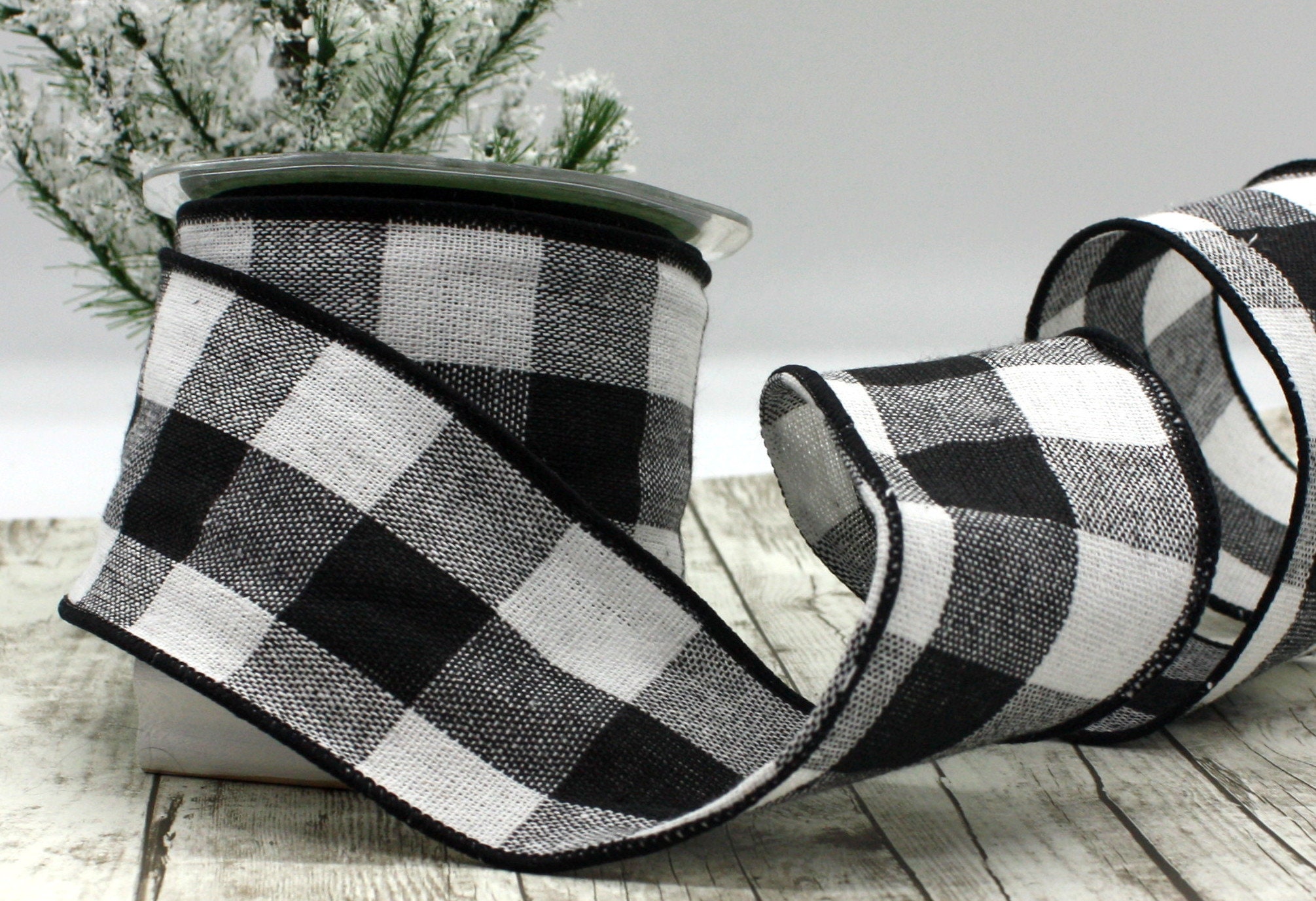 Wired Black/white Buffalo Plaid Ribbon 2.5