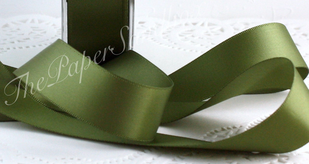 Olive Green Satin Ribbon 7/8” wide BY THE YARD, Double Faced Swiss Satin