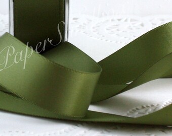 Olive Green Satin Ribbon 7/8” wide BY THE YARD, Double Faced Swiss Satin