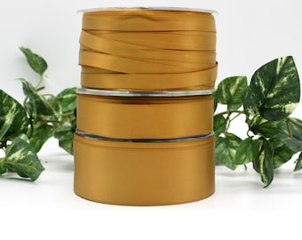 Antique Gold Swiss Satin Ribbon: 3/8" - 1.5" Wide By The Yard