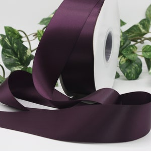Aubergine Satin Ribbon 1.5&quot; wide BY THE YARD, Double Faced Satin