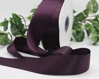 Aubergine Satin Ribbon 1.5" wide BY THE YARD, Double Faced Satin