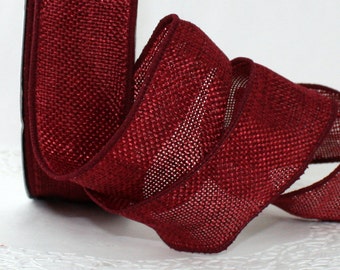Wired Burgundy No Shed Faux Burlap Ribbon 1.5" wide by the yard