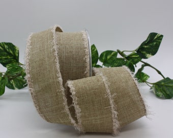 Wired Faux Linen Ribbon 1.5" wide BY THE YARD