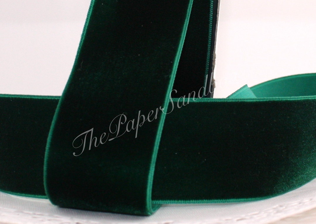 QIANF Vintage Green Velvet Ribbon, 1 Inch X 25Yd