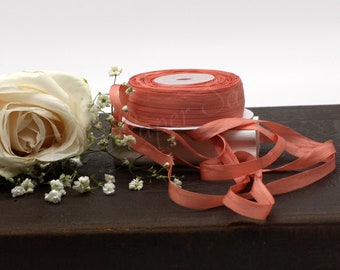 Ginger Silk Ribbon 1/4”- 1.25” - By the Yard, Pantone Terra Cotta