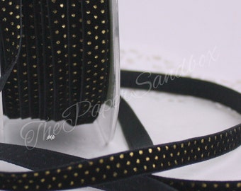 Black/Gold Velvet Ribbon 3/8" wide BY THE YARD, Black Polka Dot Velvet