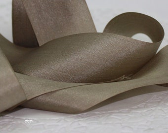 Taupe Silk Ribbon 1.25" wide BY THE YARD, Hand Dyed Silk, Taupe Ribbon