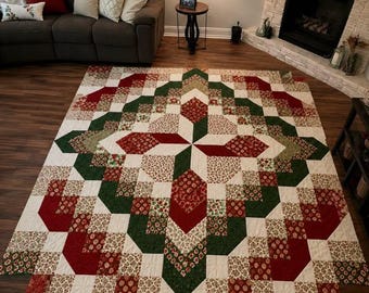 Timeless Noel Christmas Quilt Pattern Booklet, Red Green Patchwork Bedspread (Printed Item)