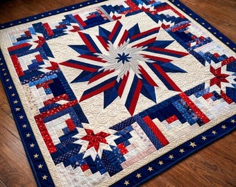 Patriotic Star Quilt Pattern Booklet, Americana Red White Blue Design (Printed)03277T