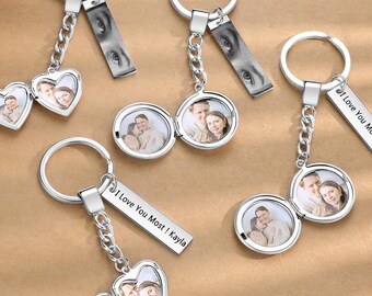 Llavero con medallón personalizado para foto, dije grabado, recuerdo conmemorativo