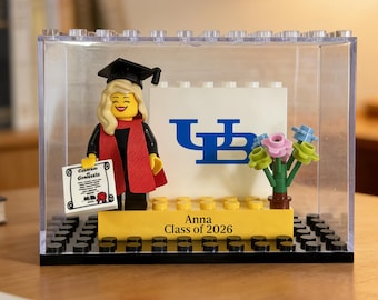 Personalized Graduation Minifigure with Display Case – Custom Mini Figure Graduation Gift for Him, Graduation 2026, Student Graduation Decor