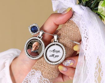 Personalized Bridal Bouquet Photo Charm, Something Blue Memorial Pin