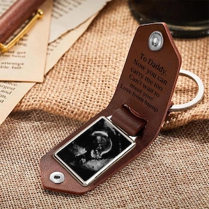 Porte-clés en cuir à ultrasons personnalisé, cadeau d'anniversaire de papa de Bump, cadeau de futur papa pour mari, porte-clés à ultrasons personnalisé, porte-clés de bump