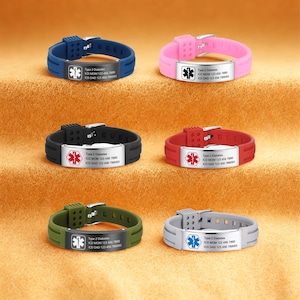 Waterproof Sport Medical Alert Bracelet,New Silicone Medical Bracelet,Name ID Adjustable Bracelet, Health Emergency Bracelet for Men & Women