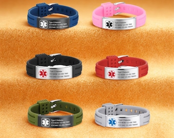 Waterproof Medical Alert Bracelet, Customizable Silicone ID Bracelet