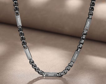 Collar personalizado para hombre con nombre de familia, collar de cadena con cuentas y nombre, collar para papá de hija, regalo para papá, regalo personalizado para San Valentín